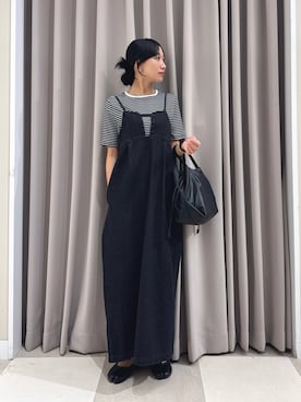 「ITEMS URBANRESEARCH（アイテムズ アーバンリサーチ）のハンソデボーダーTシャツ（Tシャツ/カットソー、ブラック系）」を使った、aiさん（レディース・159cm）の秋コーディネート
