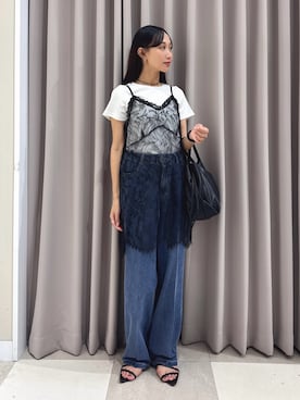 「ITEMS URBANRESEARCH（アイテムズ アーバンリサーチ）のレースキャミソール（キャミソール、ブラック系）」を使った、aiさん（レディース・159cm）の夏コーディネート