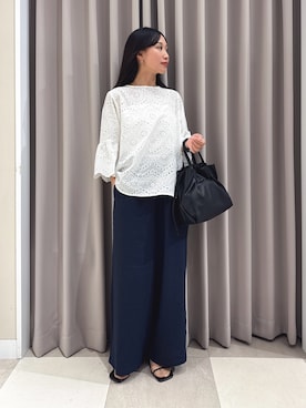 「ITEMS URBANRESEARCH（アイテムズ アーバンリサーチ）のスカラップスリーブレースブラウス（シャツ/ブラウス、ホワイト系）」を使った、aiさん（レディース・159cm）の夏コーディネート