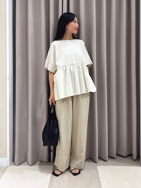 「ITEMS URBANRESEARCH（アイテムズ アーバンリサーチ）のポンチドッキング半袖トップス（Tシャツ/カットソー、ホワイト系）」を使った、aiさん（レディース・159cm）の夏コーディネート