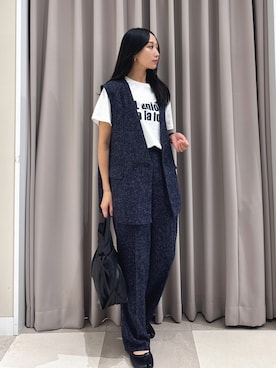 「ITEMS URBANRESEARCH（アイテムズ アーバンリサーチ）のメランジジレパンツセット（ベスト、ブルー系）」を使った、aiさん（レディース・159cm）の夏コーディネート