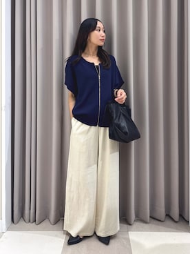 「ITEMS URBANRESEARCH（アイテムズ アーバンリサーチ）の『Sサイズあり/洗濯可』リネンレーヨンワイドパンツ（その他パンツ、ベージュ系）」を使った、aiさん（レディース・159cm）の夏コーディネート