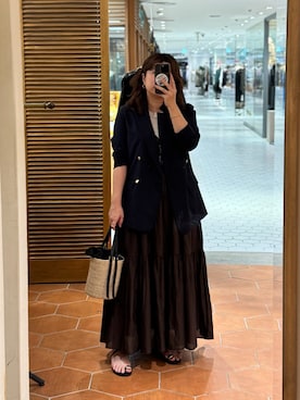 「アイテム（テーラードジャケット、ブルー系）」を使った、rd__mutaさん（レディース・161cm）の夏コーディネート