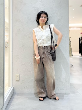 「KBF（ケイビーエフ）のサーモントグラス（メガネ、ブラウン系）」を使った、asanoさん（レディース・157cm）の夏コーディネート