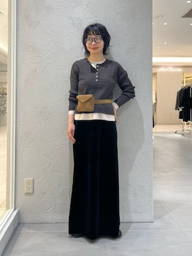「KBF（ケイビーエフ）のレイヤードライクヘンリーニット（ニット/セーター、ブラウン系）」を使った、asanoさん（レディース・157cm）の秋コーディネート