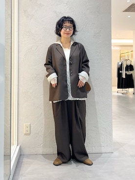 「KBF（ケイビーエフ）のピーチスキンスライドシューズ（その他シューズ、ブラウン系）」を使った、asanoさん（レディース・157cm）の秋コーディネート
