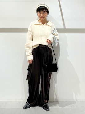 「トレンド秋素材コーデ」｜「アイテム（帽子）」を使った、asanoさん（レディース・157cm）の秋コーディネート