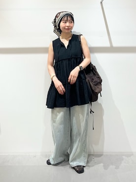 「KBF（ケイビーエフ）のメッシュポケットリップストップリュック（バックパック/リュック、ブラウン系）」を使った、asanoさん（レディース・157cm）の春コーディネート