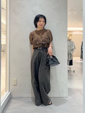 「KBF（ケイビーエフ）のブラトップビスチェSETブラウス（シャツ/ブラウス、ブラウン系）」を使った、asanoさん（レディース・157cm）の夏コーディネート