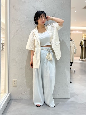 「KBF（ケイビーエフ）のフルイドWIDEイージーパンツ（その他パンツ、ブルー系）」を使った、asanoさん（レディース・157cm）の夏コーディネート