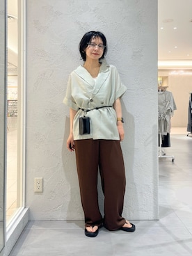 「KBF（ケイビーエフ）のレザーポーチショルダー（ポーチ、ブラック系）」を使った、asanoさん（レディース・157cm）の夏コーディネート