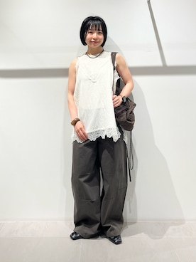 「KBF（ケイビーエフ）のアイテム（パンツ）」を使った、asanoさん（レディース・157cm）の春コーディネート