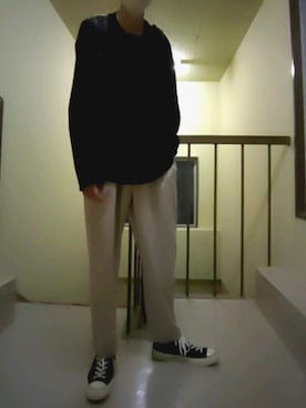 「WYM LIDNM（ウィム バイ リドム）の【WYM LIDNM】RATINE SEMI WIDE TAPERED SLACKS（スラックス、ベージュ系）」を使った、かわアツ(脱もやし)さん（メンズ・182cm）の秋コーディネート
