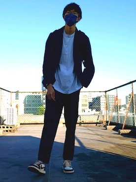 「ASTRONOMY（アストロノミー）のアイテム（テーラードジャケット）」を使った、かわアツ(脱もやし)さん（メンズ・181cm）の秋コーディネート