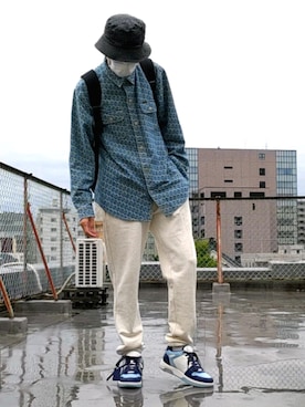 「OFF-WHITE」｜「アイテム（帽子）」を使った、かわアツ(脱もやし)さん（メンズ・182cm）の秋コーディネート
