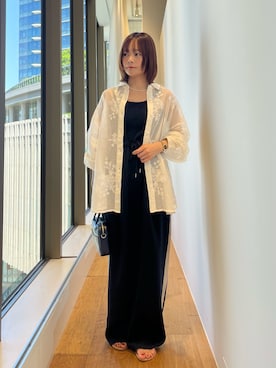 「URBAN RESEARCH DOORS（アーバンリサーチドアーズ）のメッシュエンブロイダリーシャツ（シャツ/ブラウス、ベージュ系）」を使った、miiihoさん（レディース・152cm）の春コーディネート
