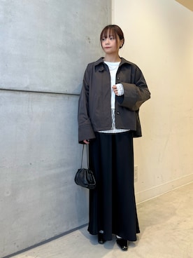 「KBF（ケイビーエフ）のクロップドロンTEE（Tシャツ/カットソー、ホワイト系）」を使った、miiihoさん（レディース・152cm）の春コーディネート