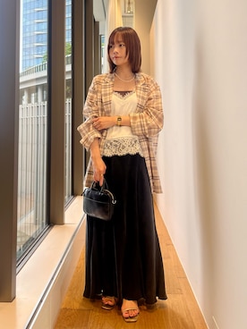 「URBAN RESEARCH（アーバンリサーチ）のシアーチェックジャケット（その他アウター、ベージュ系）」を使った、miiihoさん（レディース・152cm）の春コーディネート