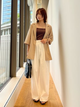 「URBAN RESEARCH（アーバンリサーチ）の『UR TECH DRYLUXE』ハーフスリーブジャケット（その他アウター、ベージュ系）」を使った、miiihoさん（レディース・152cm）の春コーディネート