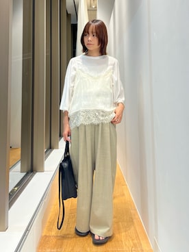 「URBAN RESEARCH（アーバンリサーチ）のレースキャミソール（キャミソール、ホワイト系）」を使った、miiihoさん（レディース・152cm）の春コーディネート