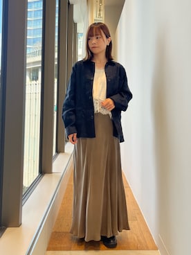 「かぐれ（カグレ）の『ユニセックス』リネンカバーオール（カバーオール、ブラック系）」を使った、miiihoさん（レディース・152cm）の春コーディネート