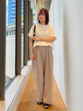 「URBAN RESEARCH DOORS（アーバンリサーチドアーズ）のタックフライスフレンチTシャツ（Tシャツ/カットソー、ベージュ系）」を使った、miiihoさん（レディース・152cm）の春コーディネート
