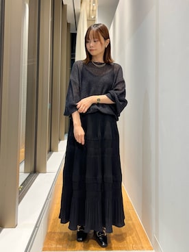 「URBAN RESEARCH（アーバンリサーチ）のペーパーヤーンボートネックニット（ニット/セーター、グレー系）」を使った、miiihoさん（レディース・152cm）の春コーディネート