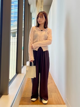 「KBF（ケイビーエフ）のフロントオープンアイレットカットソー（Tシャツ/カットソー、ピンク系）」を使った、miiihoさん（レディース・152cm）の春コーディネート