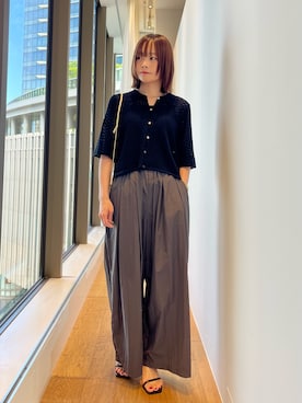 「URBAN RESEARCH（アーバンリサーチ）のシャツカラーレースニット（ニット/セーター、ブラック系）」を使った、miiihoさん（レディース・152cm）の春コーディネート
