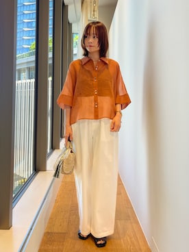 「URBAN RESEARCH（アーバンリサーチ）のハーフスリーブシアーショートシャツ（シャツ/ブラウス、ブラウン系）」を使った、miiihoさん（レディース・152cm）の春コーディネート