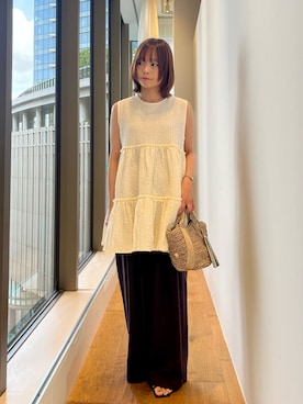 「KBF（ケイビーエフ）の『STAFF DESIGN PROJECT』2WAYティアードチュニック（チュニック、ホワイト系）」を使った、miiihoさん（レディース・152cm）の春コーディネート