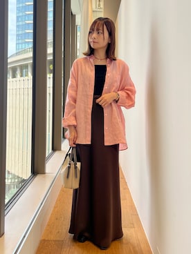 「URBAN RESEARCH DOORS（アーバンリサーチドアーズ）のリネンオーバーシャツ（シャツ/ブラウス、ピンク系）」を使った、miiihoさん（レディース・152cm）の春コーディネート