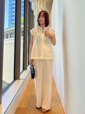 「URBAN RESEARCH ROSSO（アーバンリサーチロッソ）のフリルディテールノースリーブブラウス（シャツ/ブラウス、ホワイト系）」を使った、miiihoさん（レディース・152cm）の春コーディネート