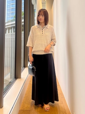 「URBAN RESEARCH DOORS（アーバンリサーチドアーズ）のメランジ衿付きニット（ニット/セーター、ベージュ系）」を使った、miiihoさん（レディース・152cm）の春コーディネート