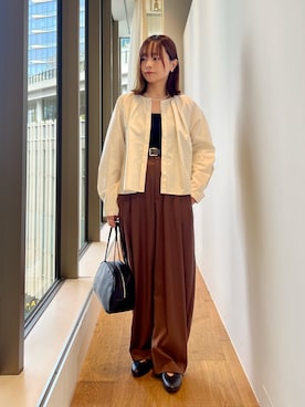 「URBAN RESEARCH ROSSO（アーバンリサーチロッソ）のタックボリュームショートシャツブラウス（シャツ/ブラウス、イエロー系）」を使った、miiihoさん（レディース・152cm）の春コーディネート