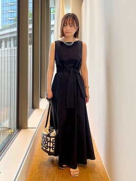 「URBAN RESEARCH ROSSO（アーバンリサーチロッソ）のリネン混リボンドレス（ワンピース、ブラック系）」を使った、miiihoさん（レディース・152cm）の夏コーディネート