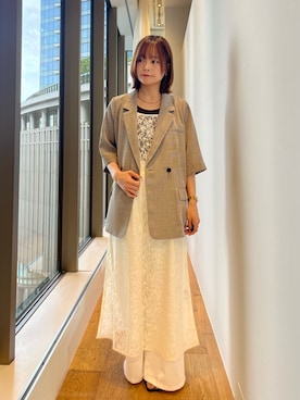 「URBAN RESEARCH（アーバンリサーチ）のシアーメッシュハーフスリーブジャケット（テーラードジャケット、ベージュ系）」を使った、miiihoさん（レディース・152cm）の春コーディネート