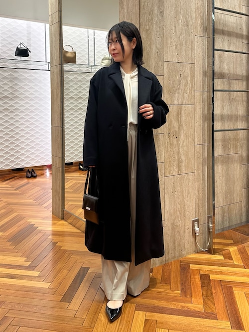 【美品】Time is on カシミヤ混 チェスターコート 黒 尾州産 カシミヤ混チェスターコート 無地 LES MUES スリム【AOKI公式通販】