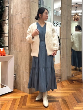 「ブルー」｜「アイテム（ノーカラージャケット）」を使った、takaokaさん（レディース・158cm）の秋コーディネート