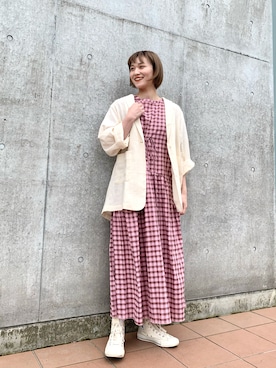 「ギンガムチェックワンピース」｜なんぼ みなみさん（レディース・165cm）の夏コーディネート