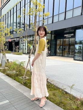 「Kastane（カスタネ）のテレコボーダー5分袖Tee（Tシャツ/カットソー）」を使った、なんぼ みなみさん（レディース・165cm）の春コーディネート