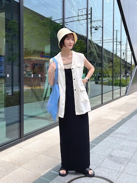 「Kastane（カスタネ）のクローシュHAT（ハット）」を使った、なんぼ みなみさん（レディース・165cm）の夏コーディネート