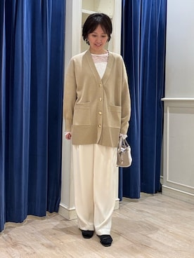 「NOLLEY’S Sophi（ノーリーズソフィ）の《手洗い可能》総針ビックVネックカーディガン（カーディガン/ボレロ）」を使った、suzukumaさん（レディース・155cm）の秋コーディネート