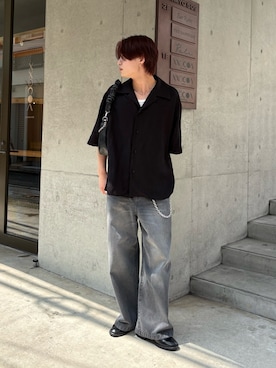 「モノトーンコーデ」｜「アイテム（財布/小物）」を使った、樋渡樹季さん（メンズ・172cm）の夏コーディネート