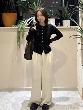 「LOWRYS FARM（ローリーズファーム）のベルトツキクロッグ  636375（サンダル、ブラック系）」を使った、　友合亜さん（レディース・156cm）の春コーディネート