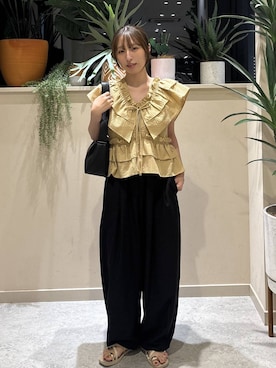 「LOWRYS FARM（ローリーズファーム）のイージーワイドコクーンパンツ 327286（Pants、ブラック系）」を使った、　友合亜さん（レディース・156cm）の夏コーディネート