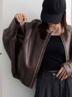 「アイテム（ライダースジャケット）」を使った、additionstoreさん（レディース・165cm）の秋コーディネート