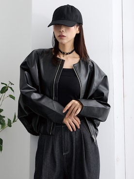 「アイテム（ライダースジャケット）」を使った、additionstoreさん（レディース・165cm）の秋コーディネート