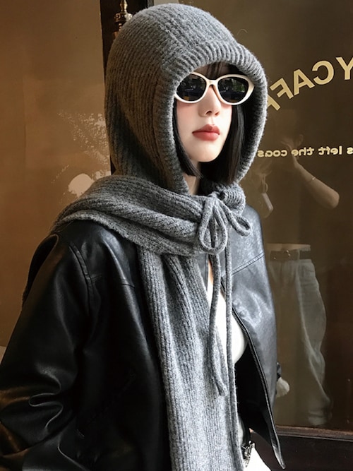 セール】【ラスト入荷】＼頭まですっぽり／フード型 ニットマフラー