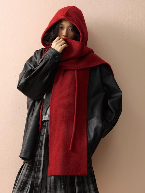 セール】【ラスト入荷】＼頭まですっぽり／フード型 ニットマフラー